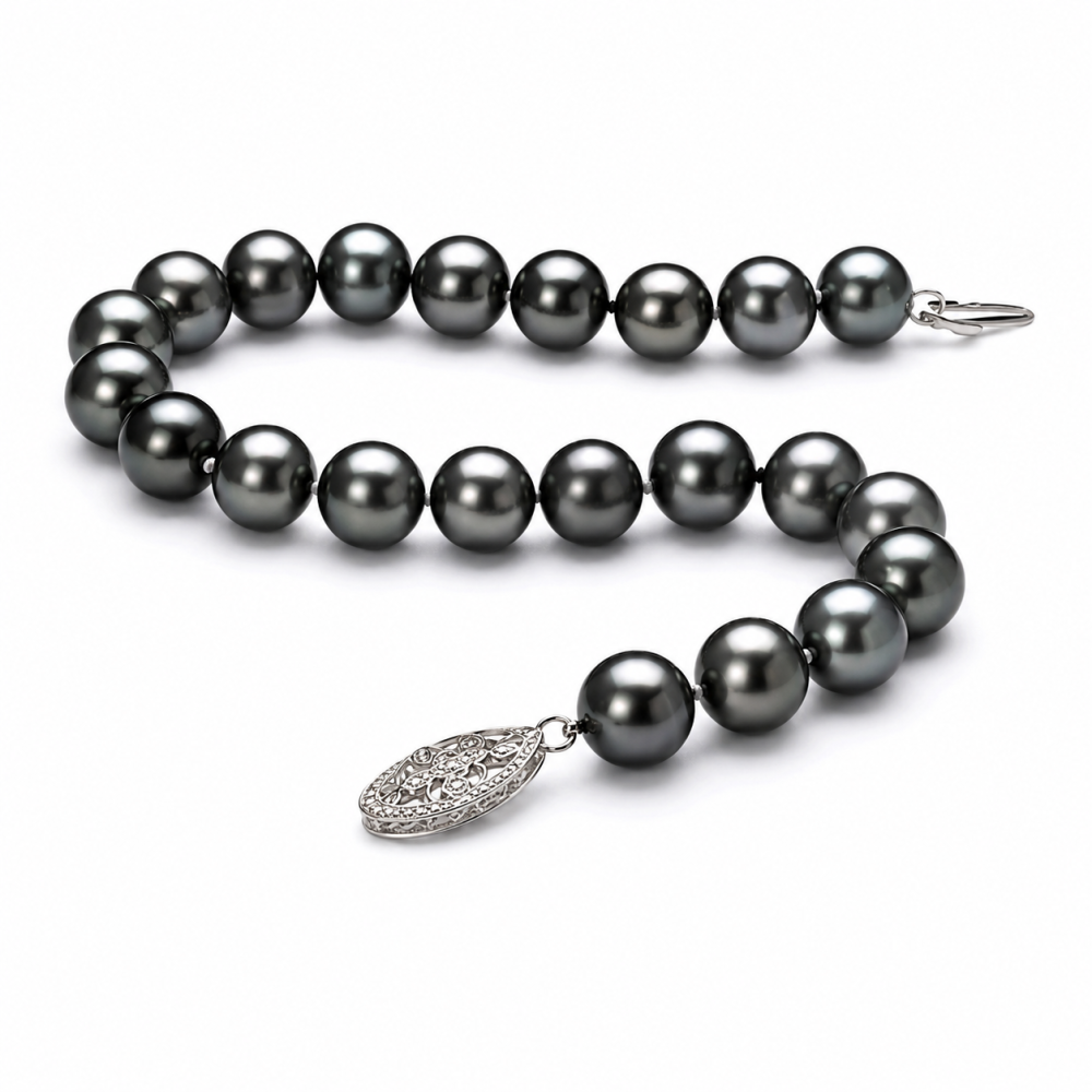 Solid 14K Gold Black Biwa Pearl Bracelet