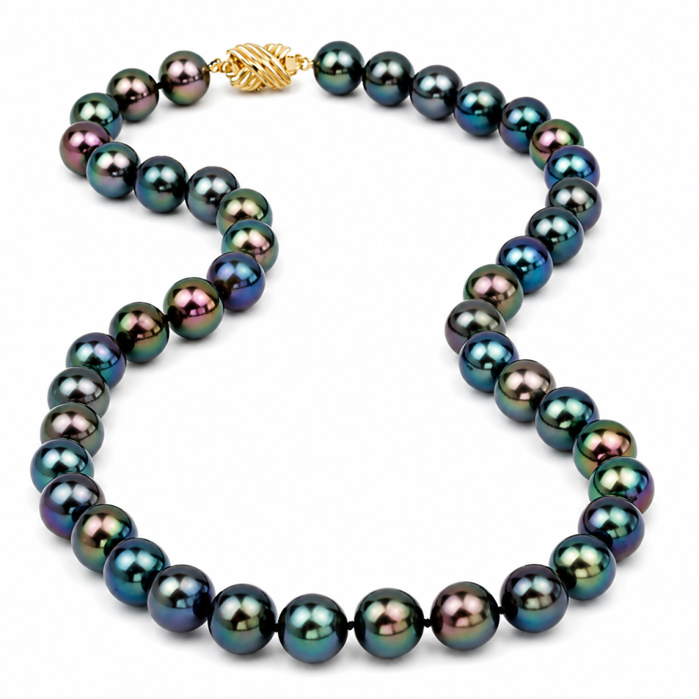 Solid14K Gold Cultured Black Pearl Necklace