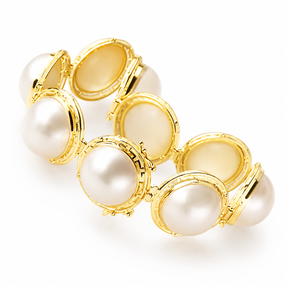 Solid 14K Gold Mabe Pearl Bracelet