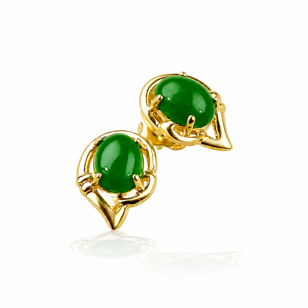 Imperial Green Jade 14K Gold Modern Stud Earrings