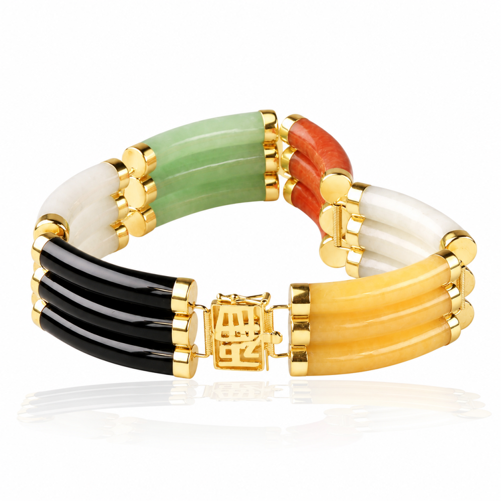 14K gold multi-color jade bracelet with tubular links