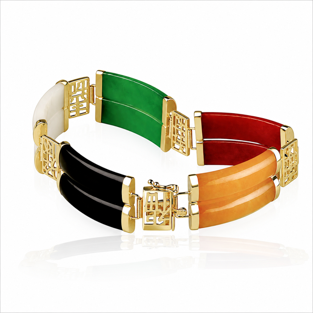 14K Solid Gold Multi-Color Jade Segment Bracelet