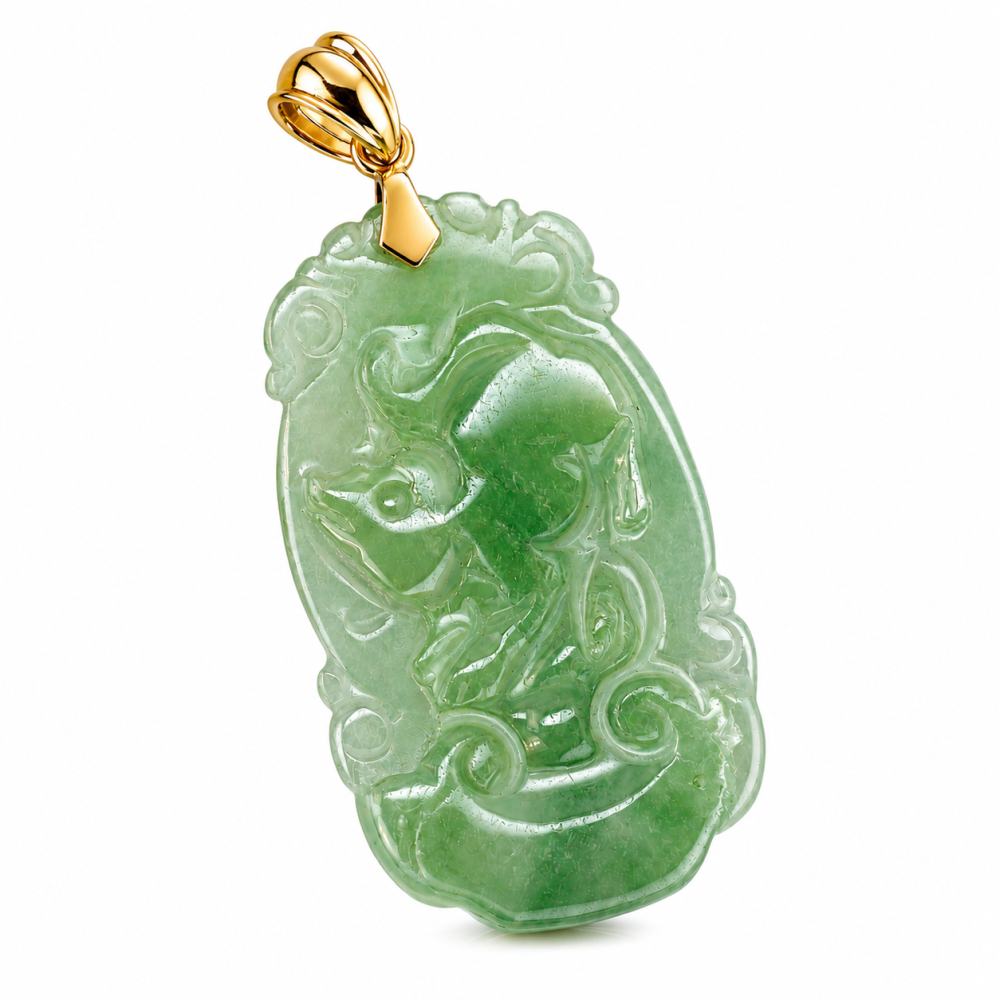 Ox, Chinese Zodiac Jade Pendant,14K Gold Bail M-Size