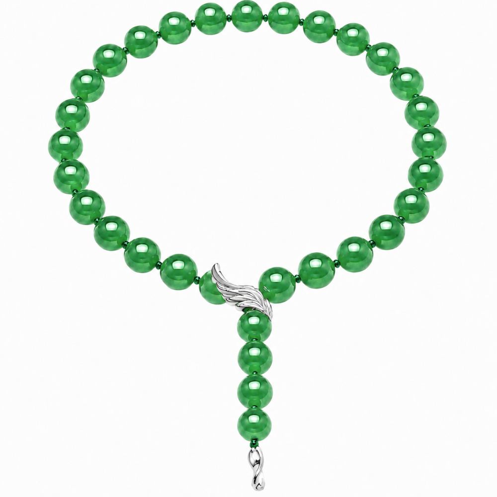 Imperial Green Jade Bead Necklace 12.7mm 24 Inch Sterling Silver Clasp