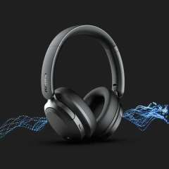 Kanen NC80A-S wireless ANC headphones, demonstrating comfortable ergonomic fit and premium design in a studio setting