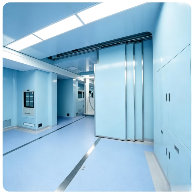 Electrically-operated sliding radiation-proof triple-door system