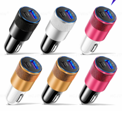 USB PD 3.1A Aluminum Custom Fast Charging Cellphone Car Charger QC3.0 Type C Led Car Super fast Charger
