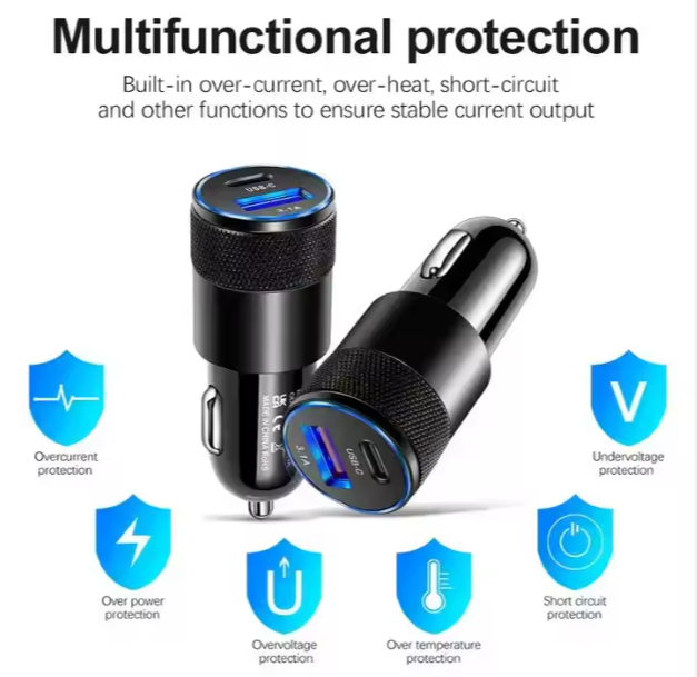 USB PD 3.1A Aluminum Custom Fast Charging Cellphone Car Charger QC3.0 Type C Led Car Super fast Charger