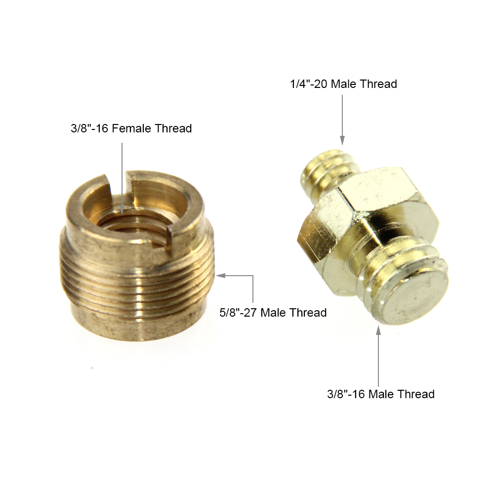 DSLR Brass Screw Adapter 1/4" to 3/8" to 5/8" for Microphone Stand Camera Cage