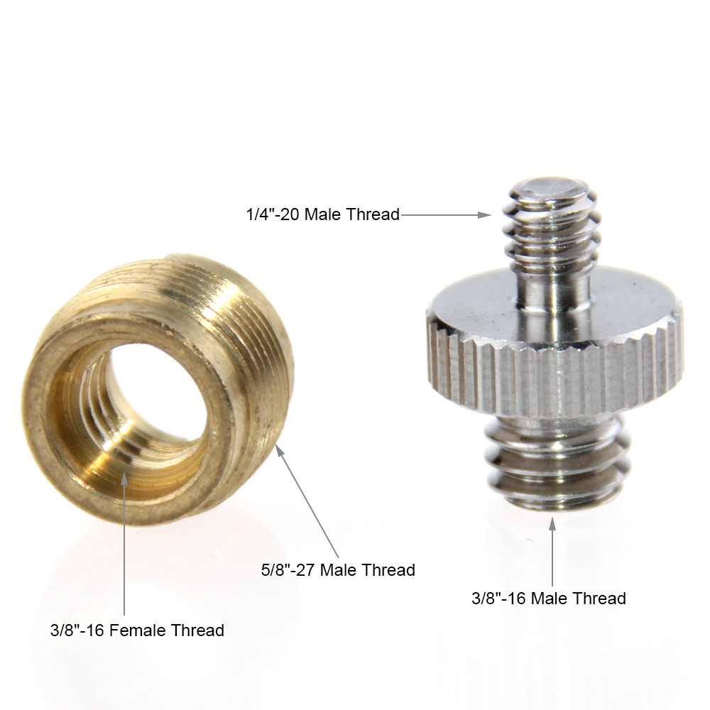 CAMVATE Mic Stand Screw Adapter 3/8" Female to 5/8" Male & Double-ended Screw 1/4" Male to 3/8" Male