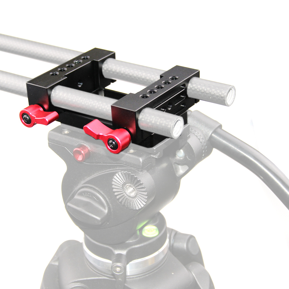 Tripod Mount plate 15mm Rod Support w/ 2 Railblocks fr DSLR Camera Rig Kit