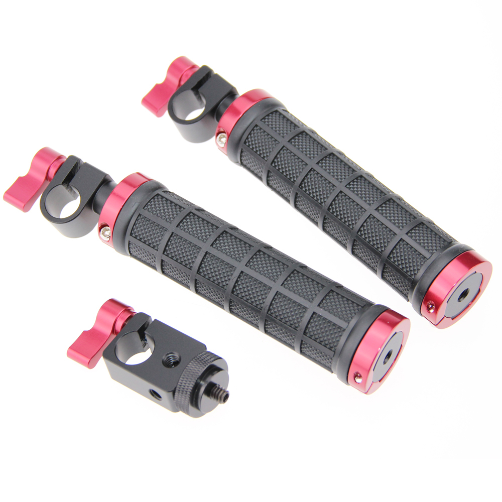CAMVATE 2 PCS Camera Grip Handle with rod clamp for 15mm Rod Rig rail Support (Black & Red)