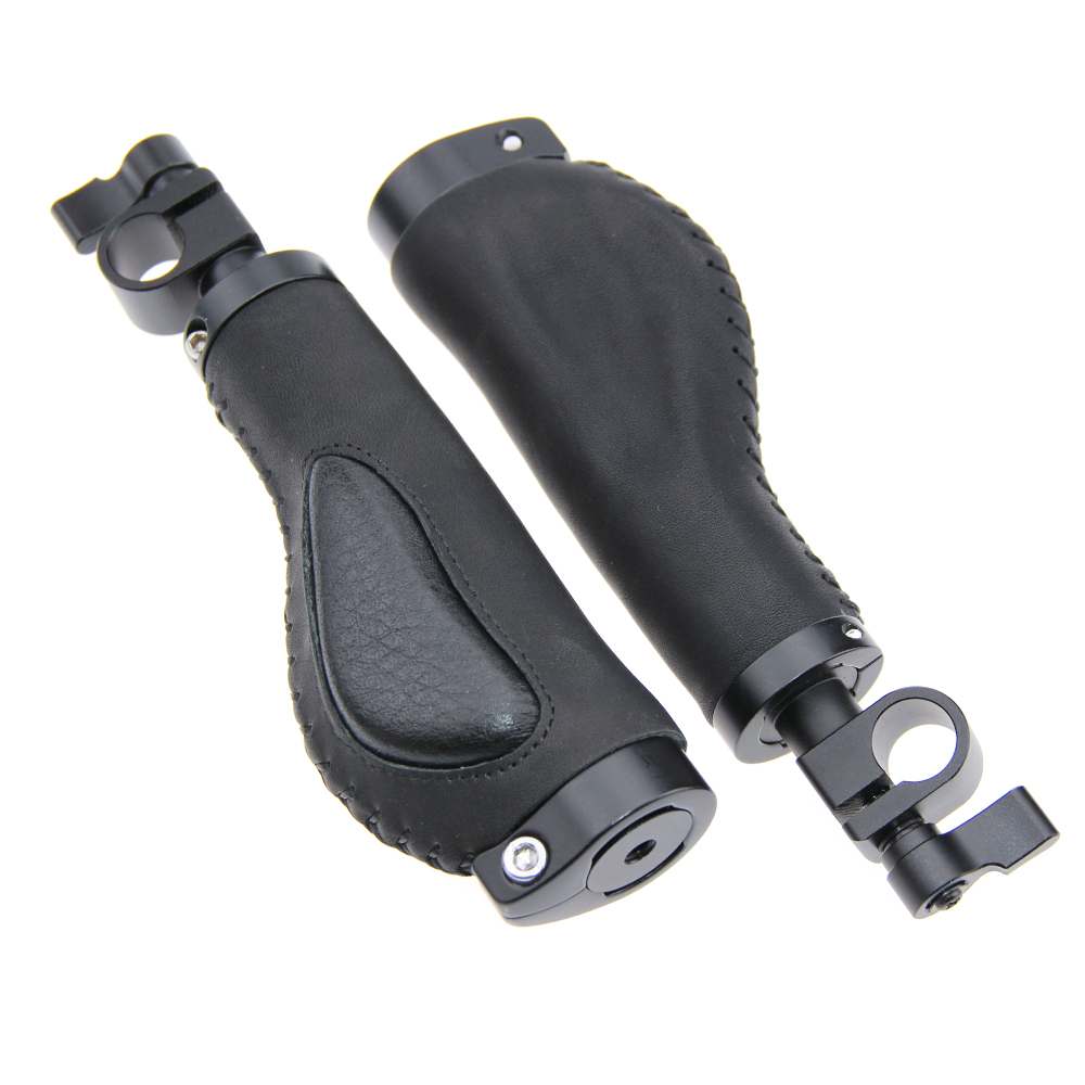 2x DSLR Camera Handle Grips Leather Cover w/15mm Rod Hole fr 15mm Rod System