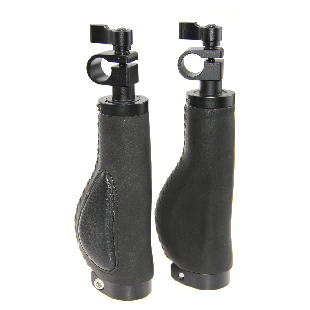 2x DSLR Camera Handle Grips Leather Cover w/15mm Rod Hole fr 15mm Rod System