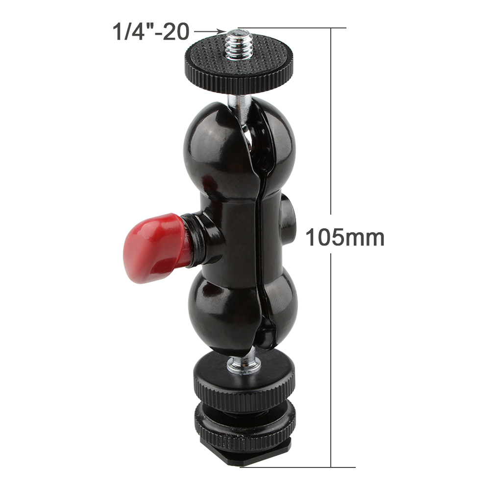 CAMVATE 1/4"-20 360° Rotating Multifunctional Double Ball Heads Hot Shoe Mount