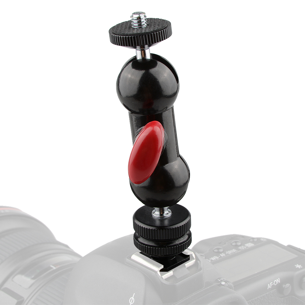 CAMVATE 1/4"-20 360° Rotating Multifunctional Double Ball Heads Hot Shoe Mount
