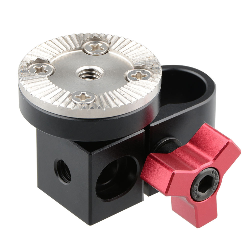 CAMVATE 15mm Single Rod Clamp with ARRI Rosette Mount for Handle Shoulder Rig (Red Thumbscrew)