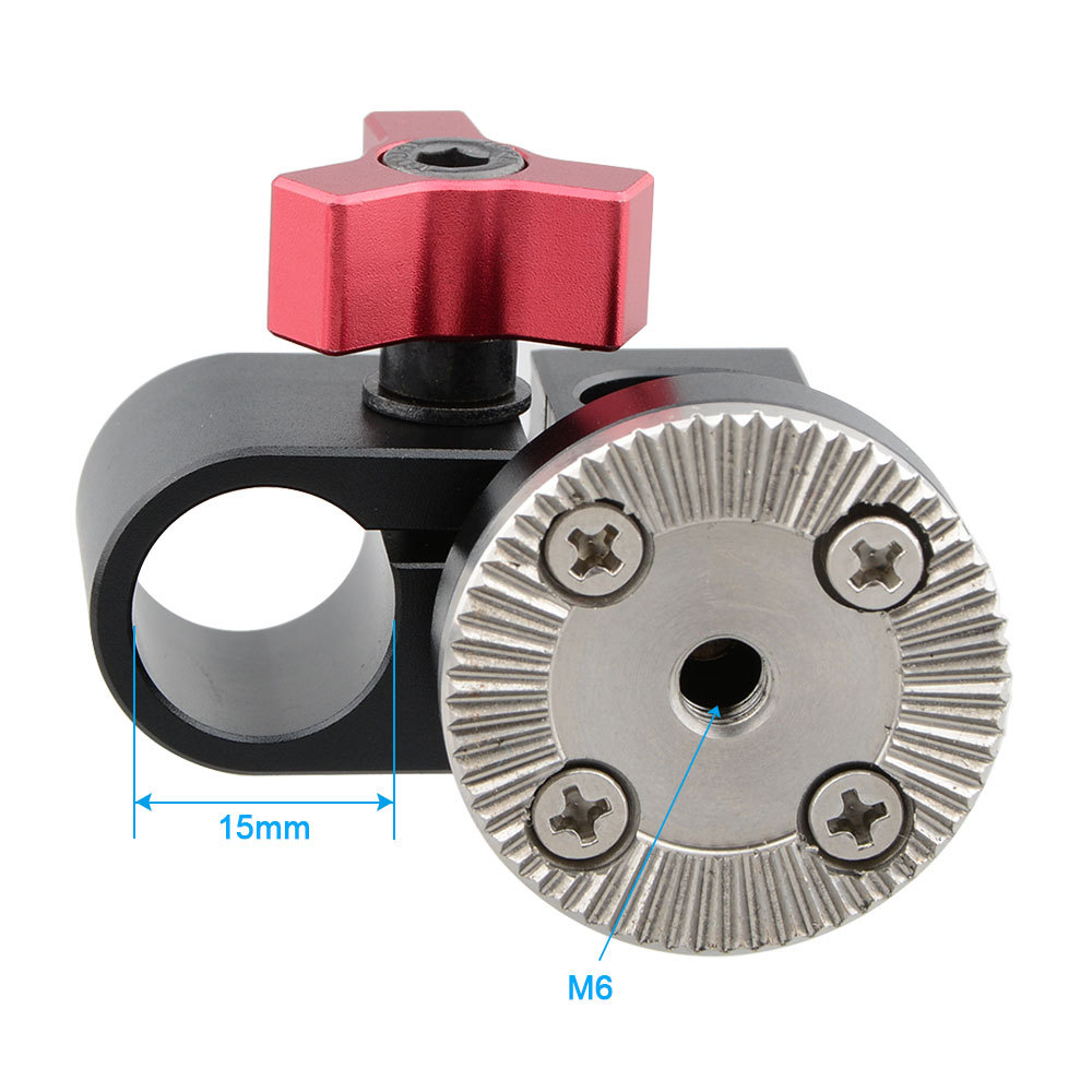 CAMVATE 15mm Single Rod Clamp with ARRI Rosette Mount for Handle Shoulder Rig (Red Thumbscrew)