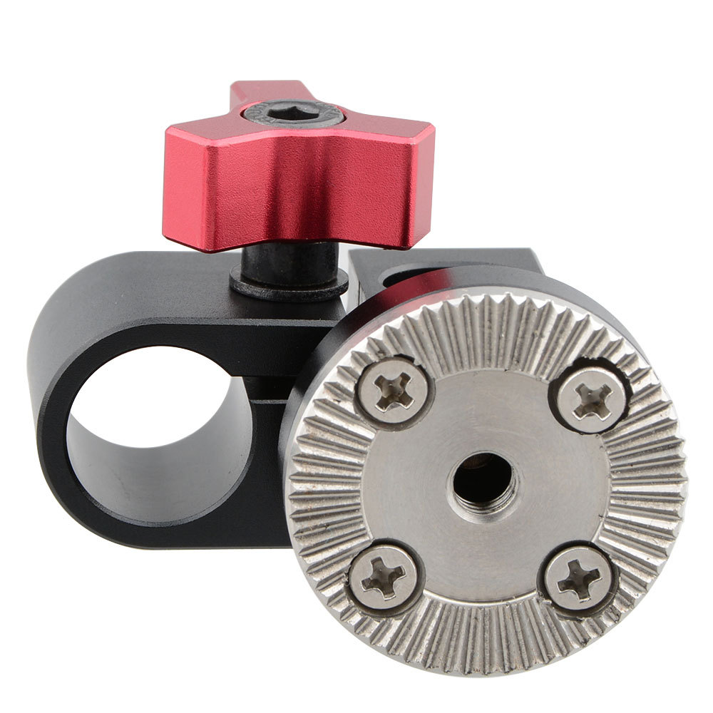 CAMVATE 15mm Single Rod Clamp with ARRI Rosette Mount for Handle Shoulder Rig (Red Thumbscrew)