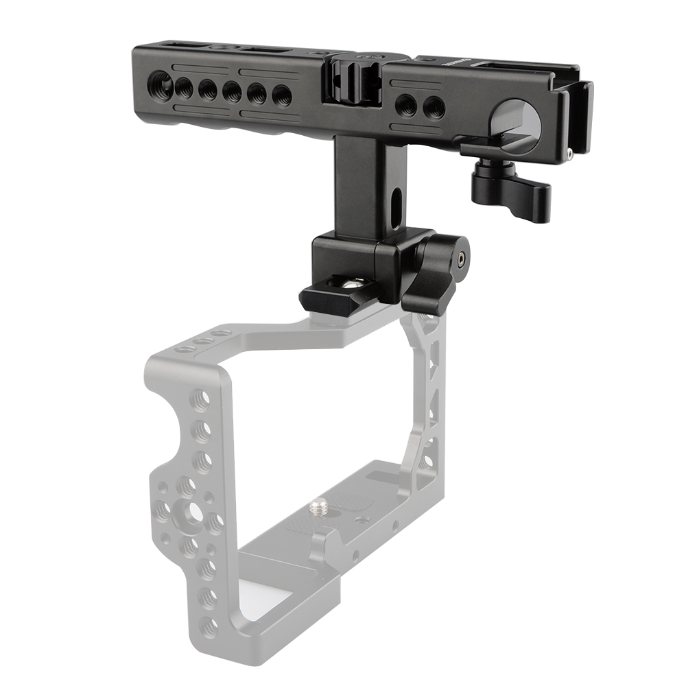 CAMVATE Handle Grip with Hot Cold Shoe 15mm Rod Clamp for Sony A6500 Camera Cage QR DSLR