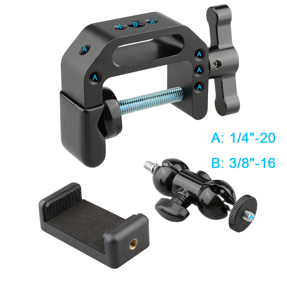 CAMVATE C-clamp Bracket with Ball Head Mount Cell Phone Clip (Black T-handle)