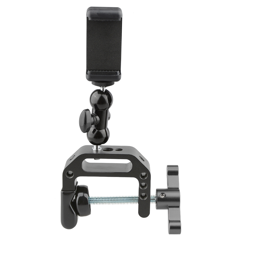 CAMVATE C-clamp Bracket with Ball Head Mount Cell Phone Clip (Black T-handle)