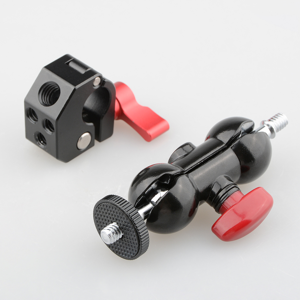 CAMVATE 15mm Quick Release Rod Clamp with 360° Rotating Double Ball Head Mount