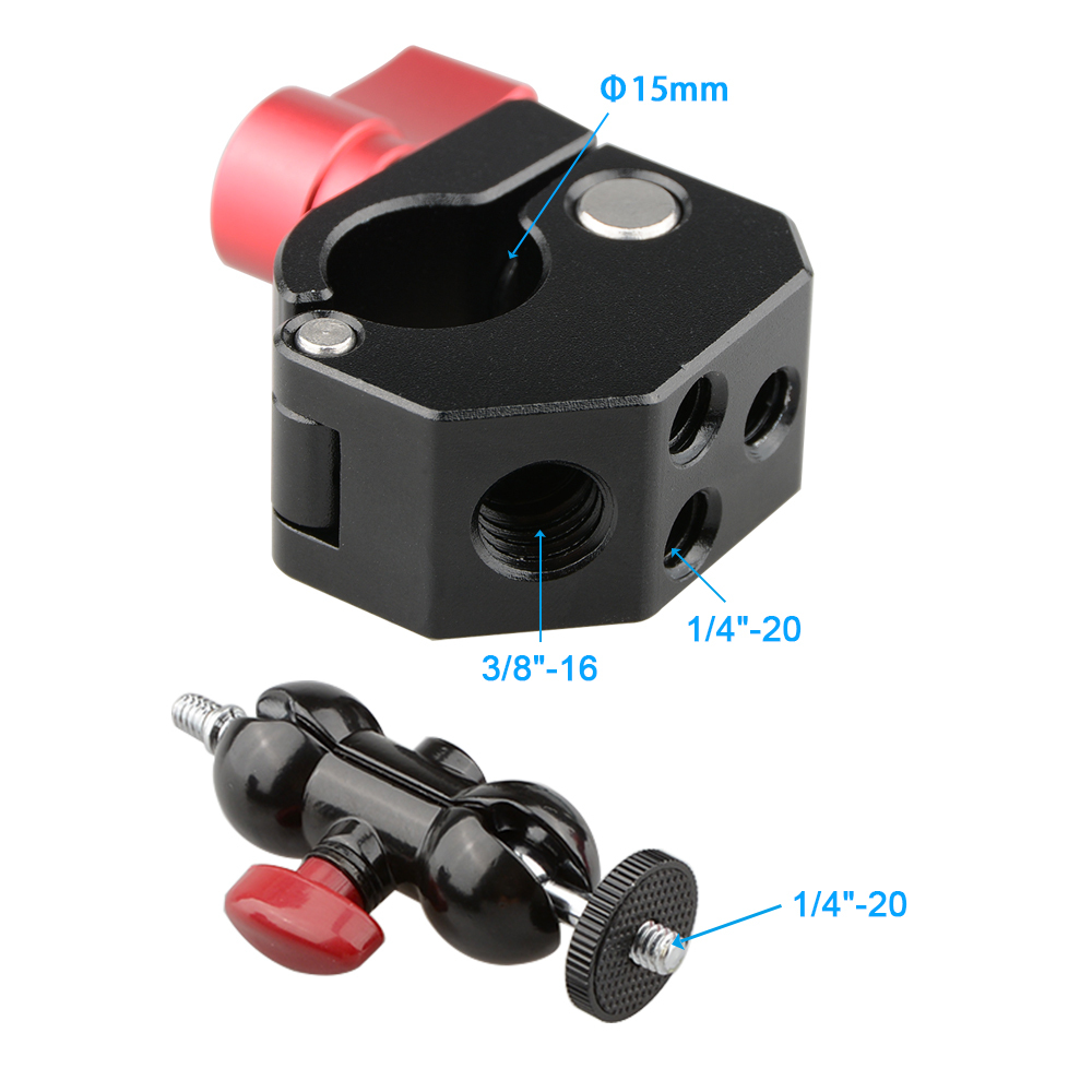 CAMVATE 15mm Quick Release Rod Clamp with 360° Rotating Double Ball Head Mount