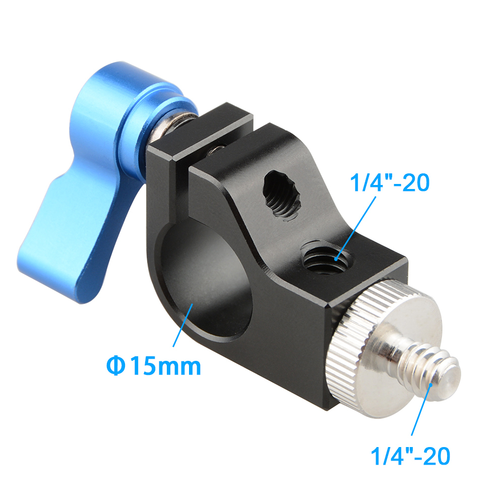 CAMVATE Single Rod Clamp for 15mm Rail Support System (Blue Thumbscrew)