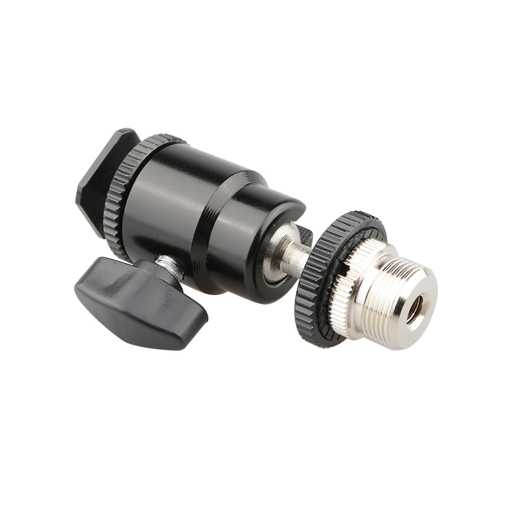 5/8"-27 Camera Accessory Mount to Hot or Cold Shoe with Mini Ball Head - Multi-Function Swivel Joint with Removable Cold Shoe Mount for Standard Micro