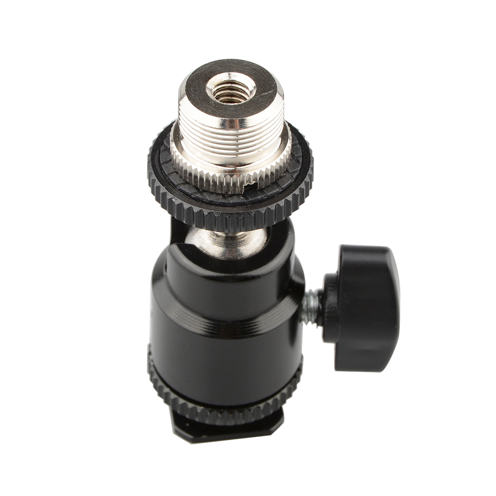 5/8"-27 Camera Accessory Mount to Hot or Cold Shoe with Mini Ball Head - Multi-Function Swivel Joint with Removable Cold Shoe Mount for Standard Micro