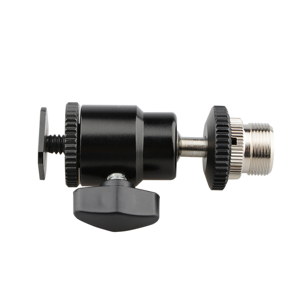 5/8"-27 Camera Accessory Mount to Hot or Cold Shoe with Mini Ball Head - Multi-Function Swivel Joint with Removable Cold Shoe Mount for Standard Micro
