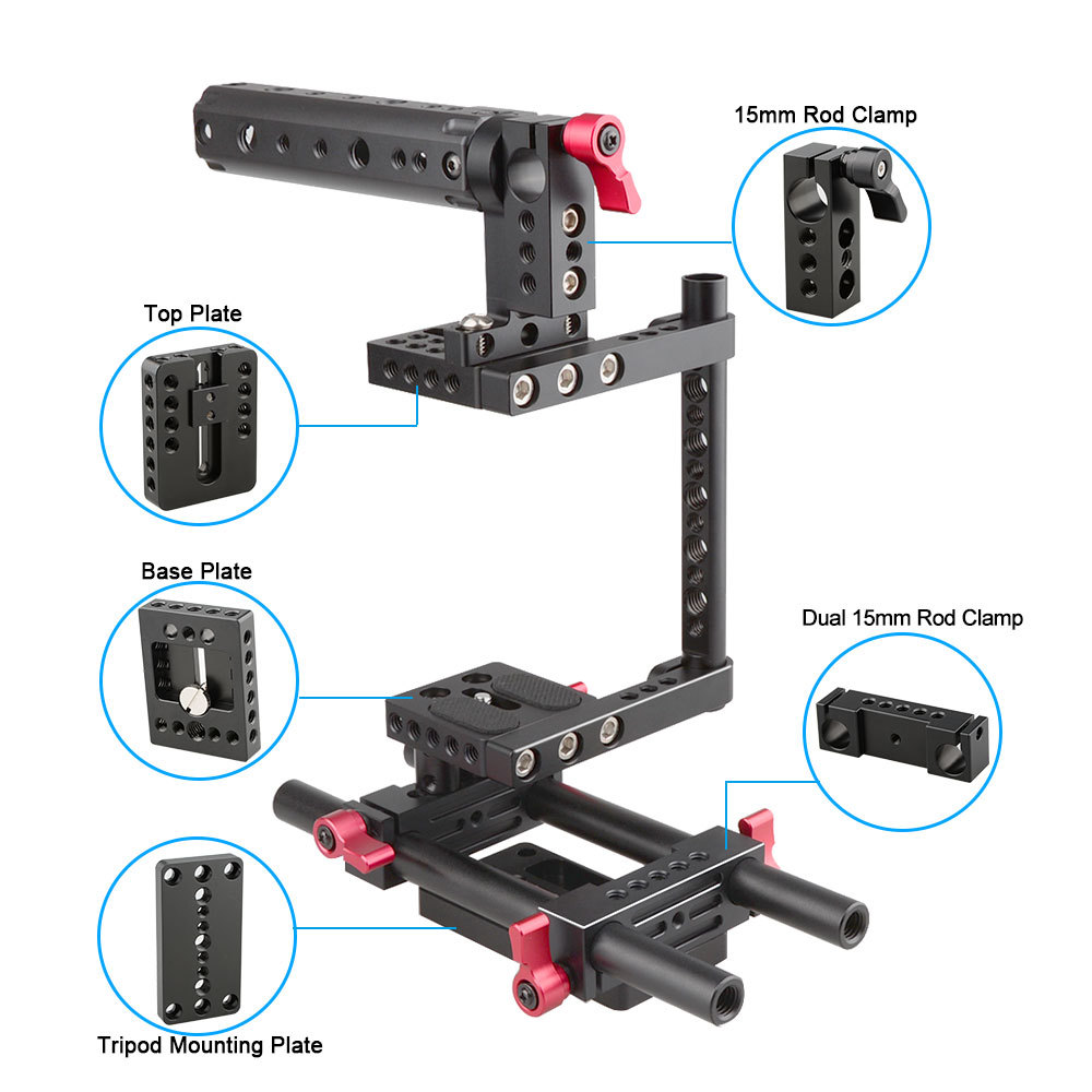 CAMVATE Camera Cage with Rail Support System for Canon Nikon Sony Panasonnic