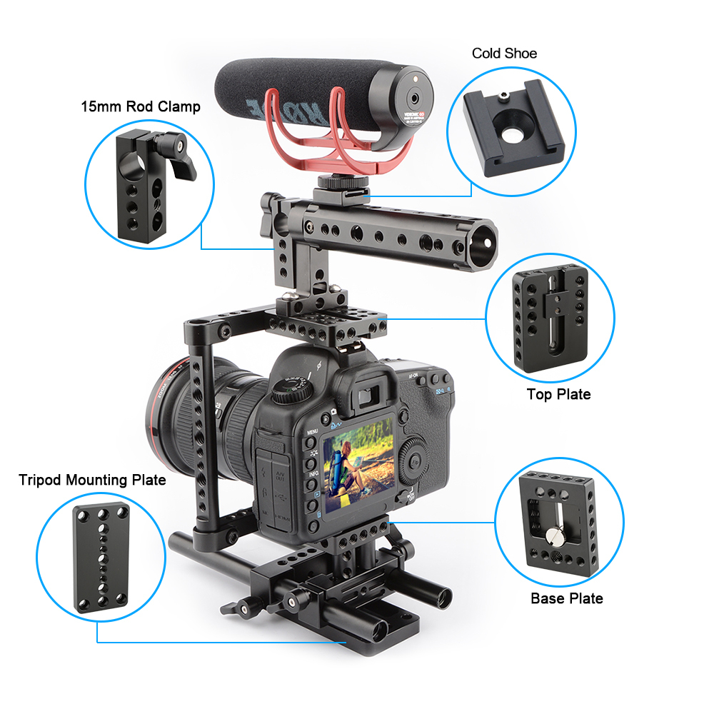 Camera Cage Rig w/Top Handle Tripod Mount Plate fr Canon Nikon Sony Panasonnic