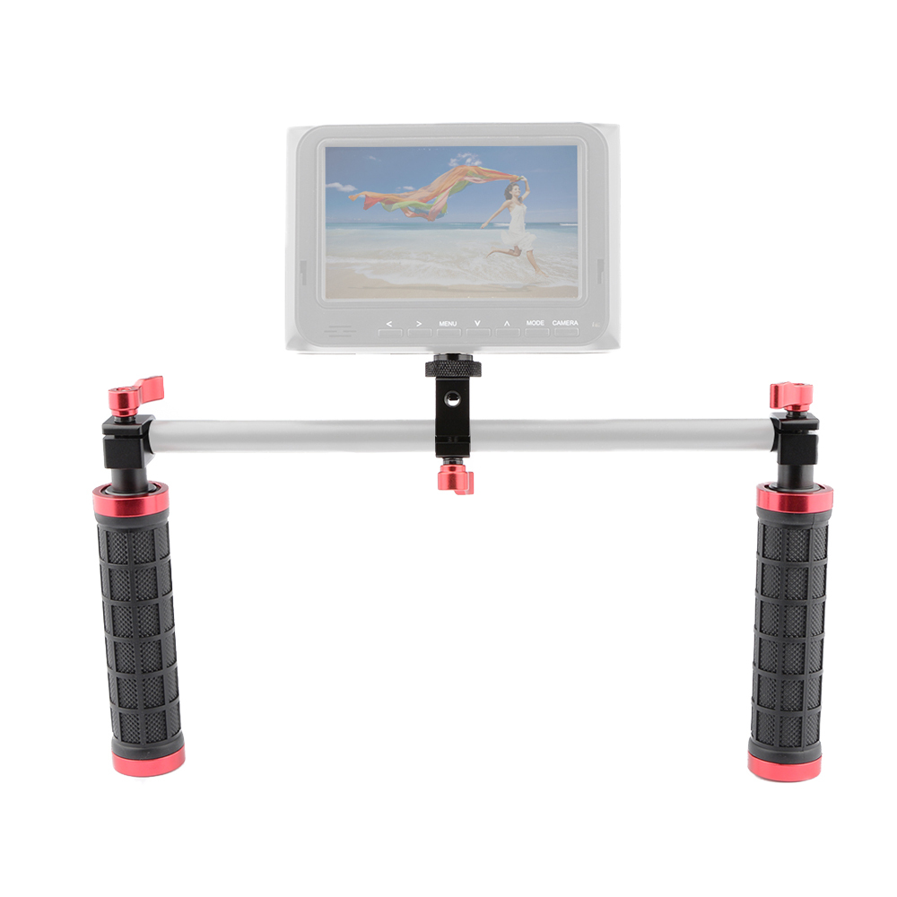 CAMVATE 2 PCS Camera Grip Handle with rod clamp for 15mm Rod Rig rail Support (Black & Red)