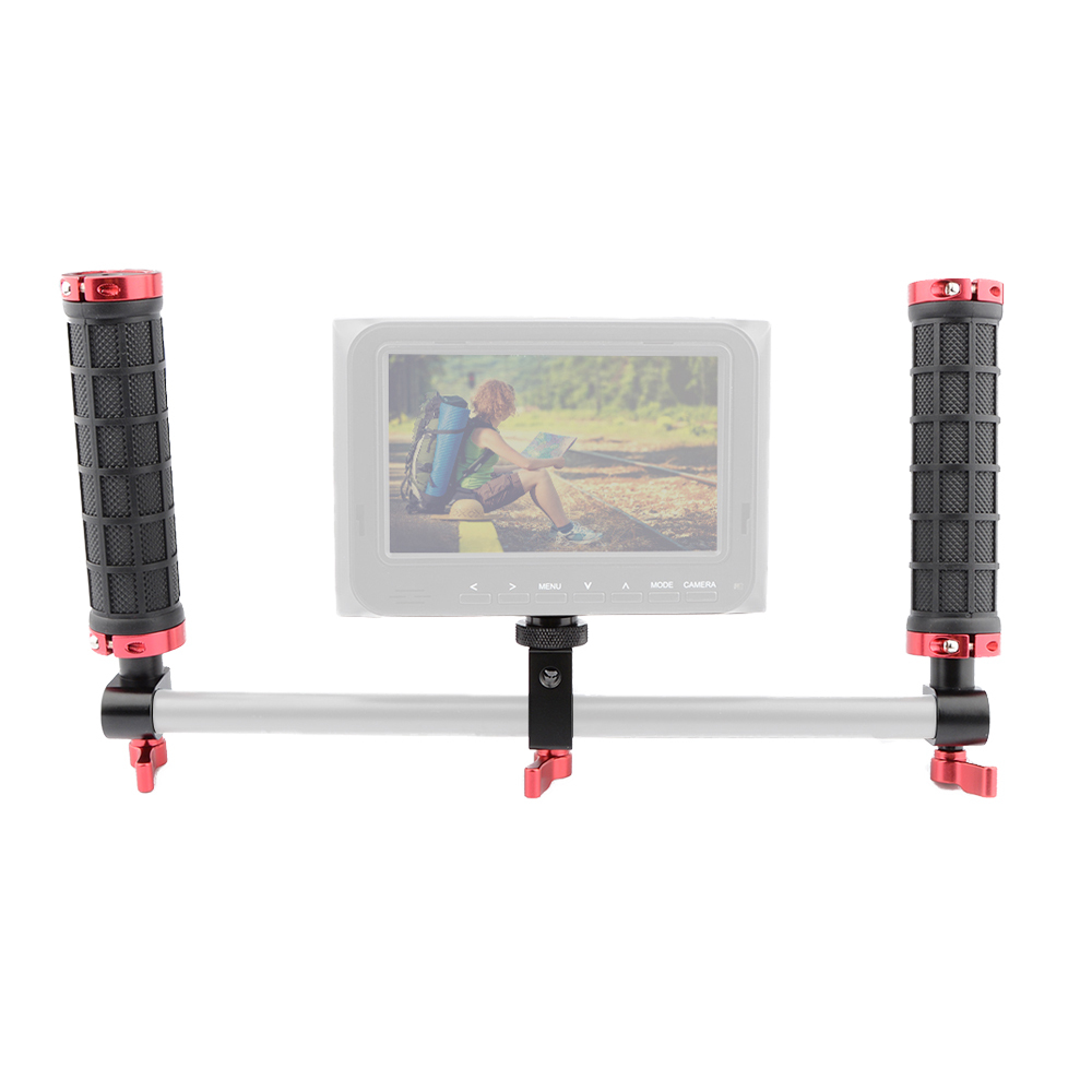 CAMVATE 2 PCS Camera Grip Handle with rod clamp for 15mm Rod Rig rail Support (Black & Red)