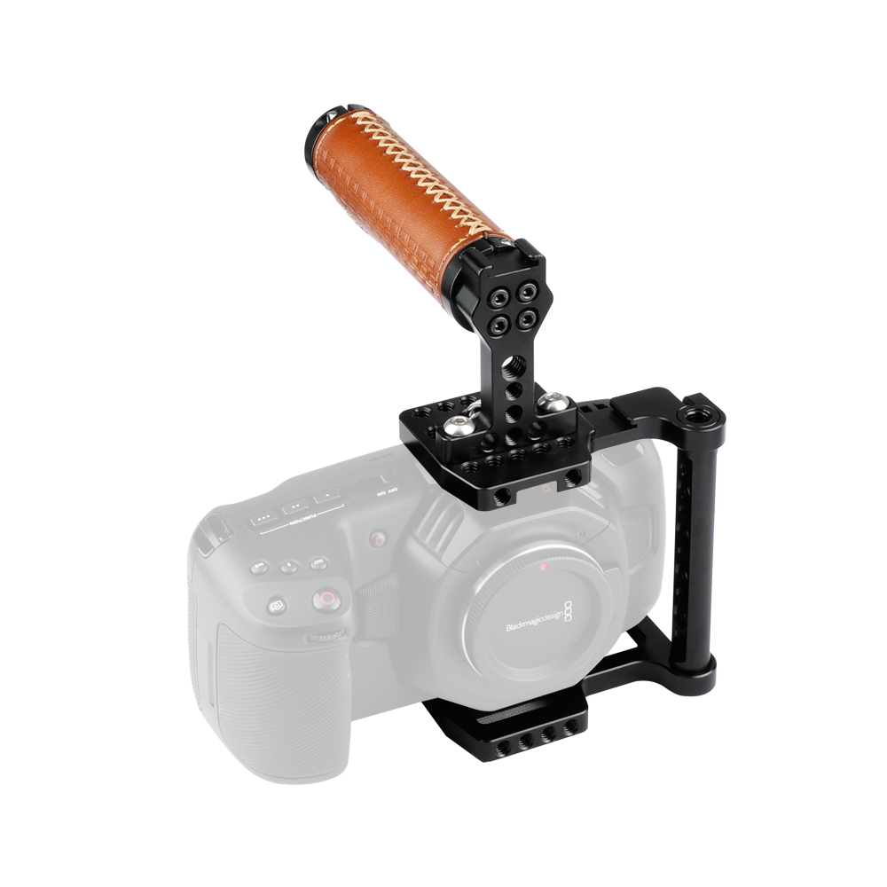 CAMVATE BMPCC 4K Camera Cage With Leather Top Handle And Shoe Mount