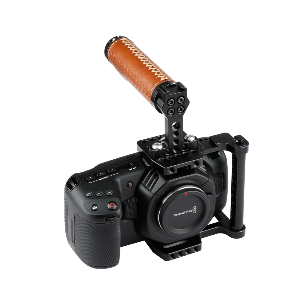 CAMVATE BMPCC 4K Camera Cage With Leather Top Handle And Shoe Mount