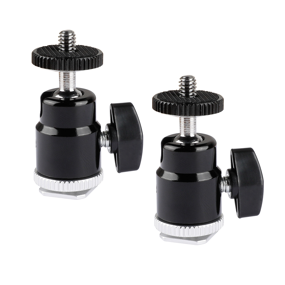 CAMVATE 1/4"-20 Mini Ball Head & Shoe Mount Adapter (2 Pieces)