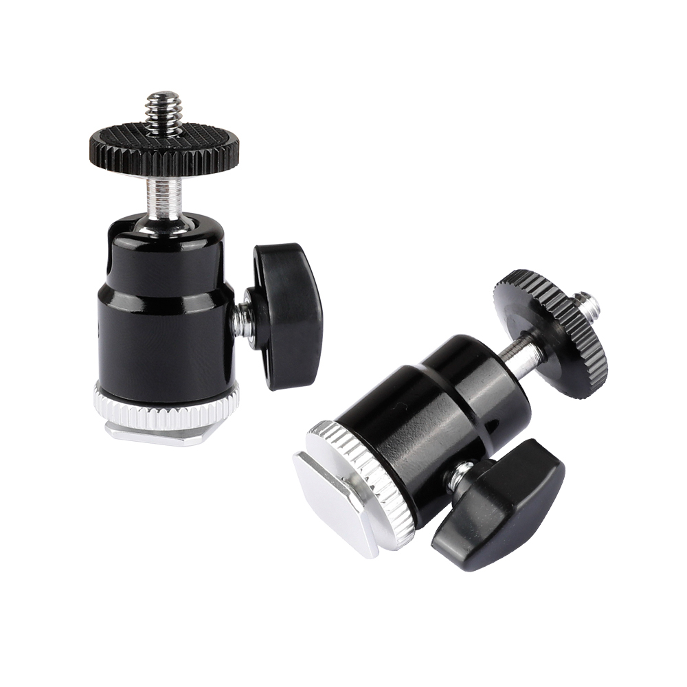 CAMVATE 1/4"-20 Mini Ball Head & Shoe Mount Adapter (2 Pieces)