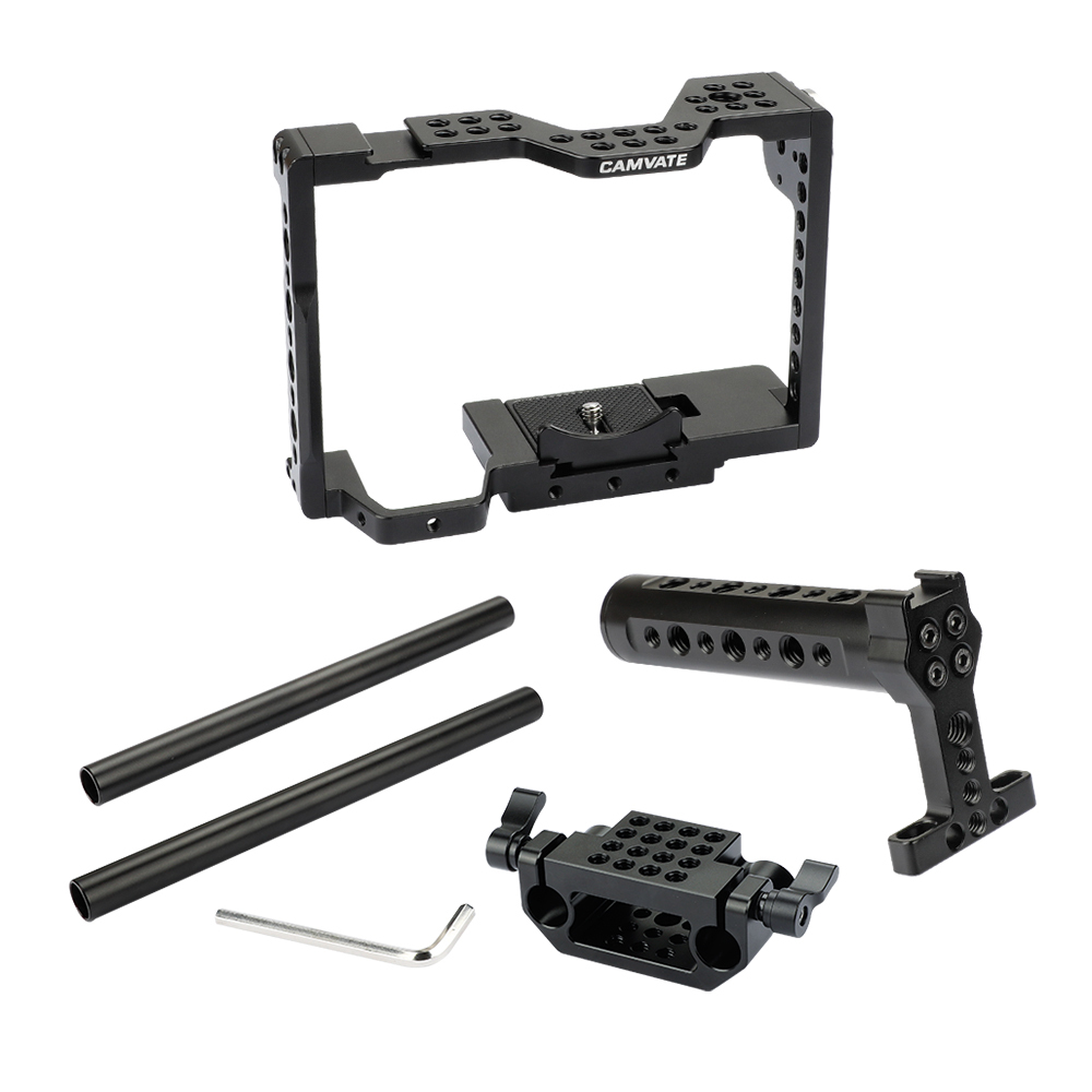 CAMVATE Camera Cage Rig With Top Handle & 15mm Dual Rod For Sony a7 II, a7R II, a7S II, a7 III, a7R III, A7r4, a9 Series