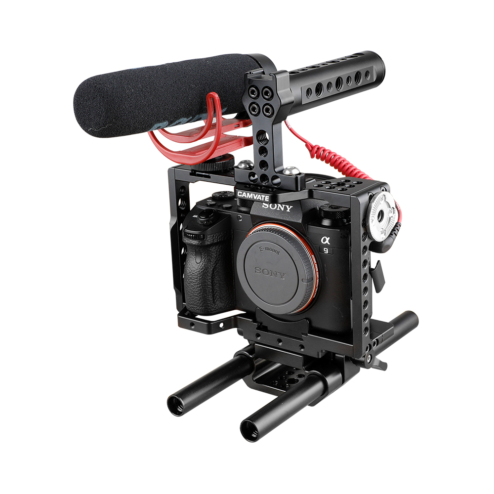 CAMVATE Camera Cage Rig With Top Handle & 15mm Dual Rod For Sony a7 II, a7R II, a7S II, a7 III, a7R III, A7r4, a9 Series