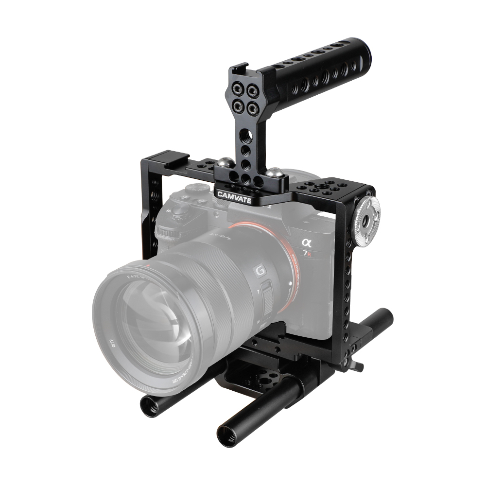 CAMVATE Camera Cage Rig With Top Handle & 15mm Dual Rod For Sony a7 II, a7R II, a7S II, a7 III, a7R III, A7r4, a9 Series