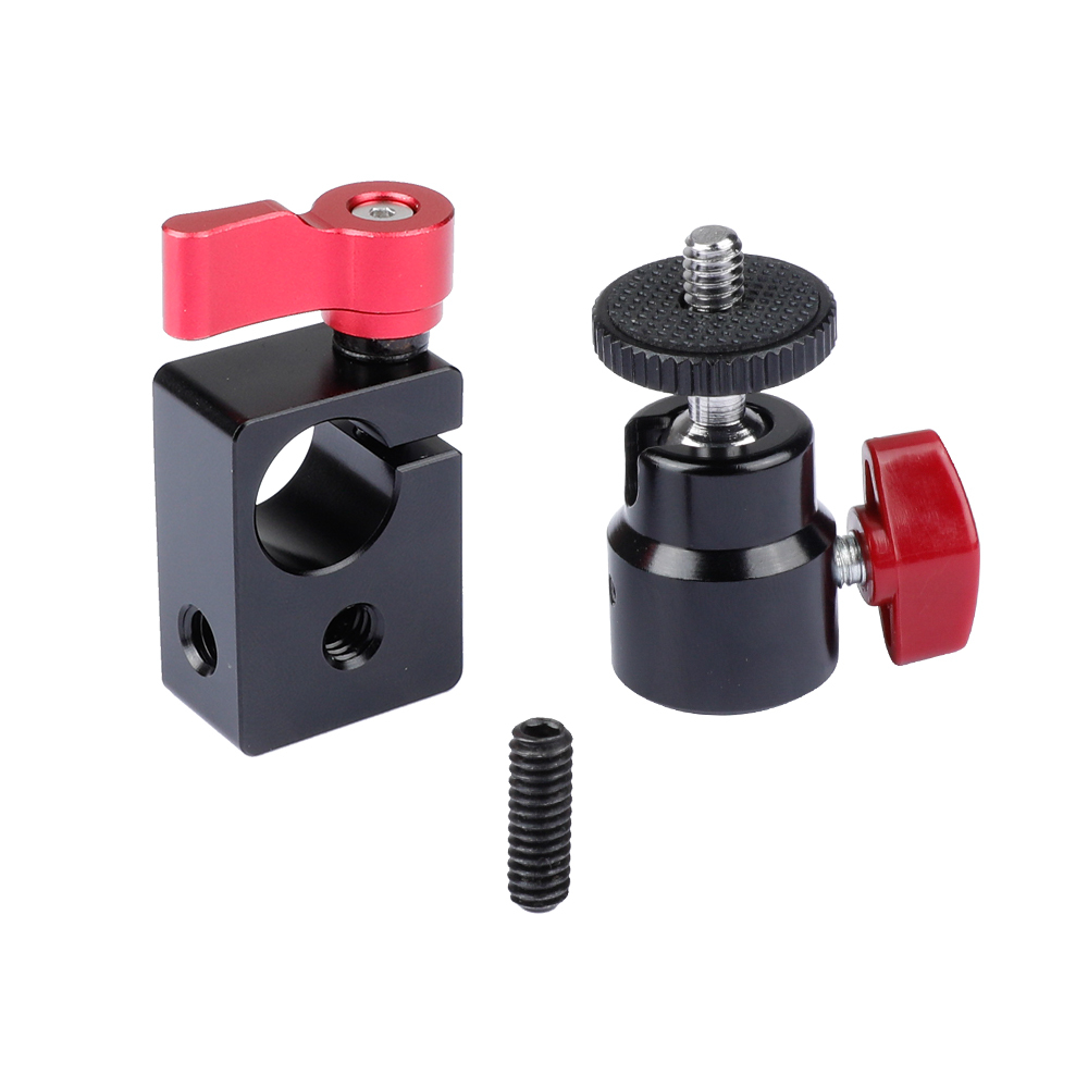 Camera Tripod Mount Rod Clamp 15mm Ball Head 360° Rotate 1/4"-20 Screw Thread