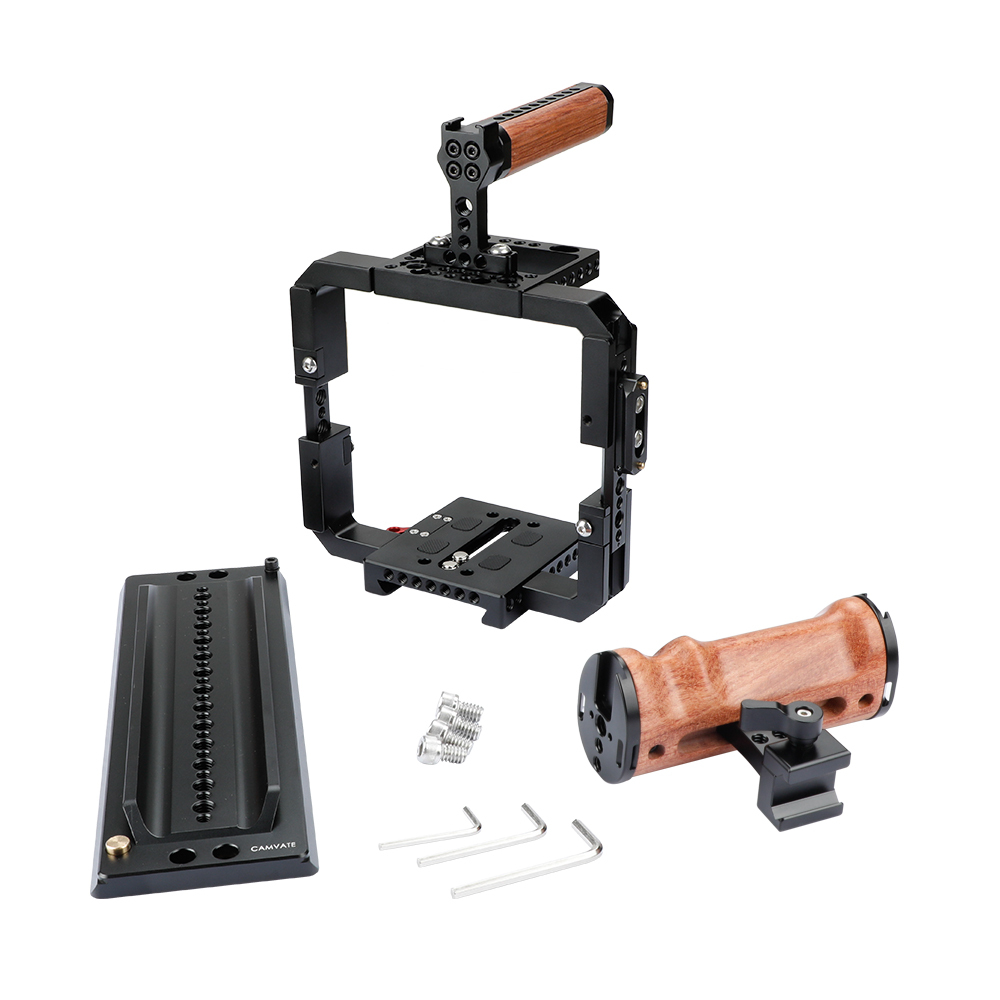 CAMVATE Quick Release Cage Rig With Wooden Grips & 12 ARRI Dovetail Bridge Plate For RED DSMC2 Video Cameras