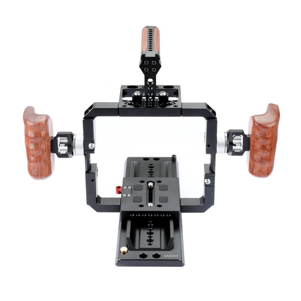 CAMVATE Solid Cage Rig With Wooden Grips & 12 ARRI Dovetail Bridge Plate For RED DSMC2 Video Cameras