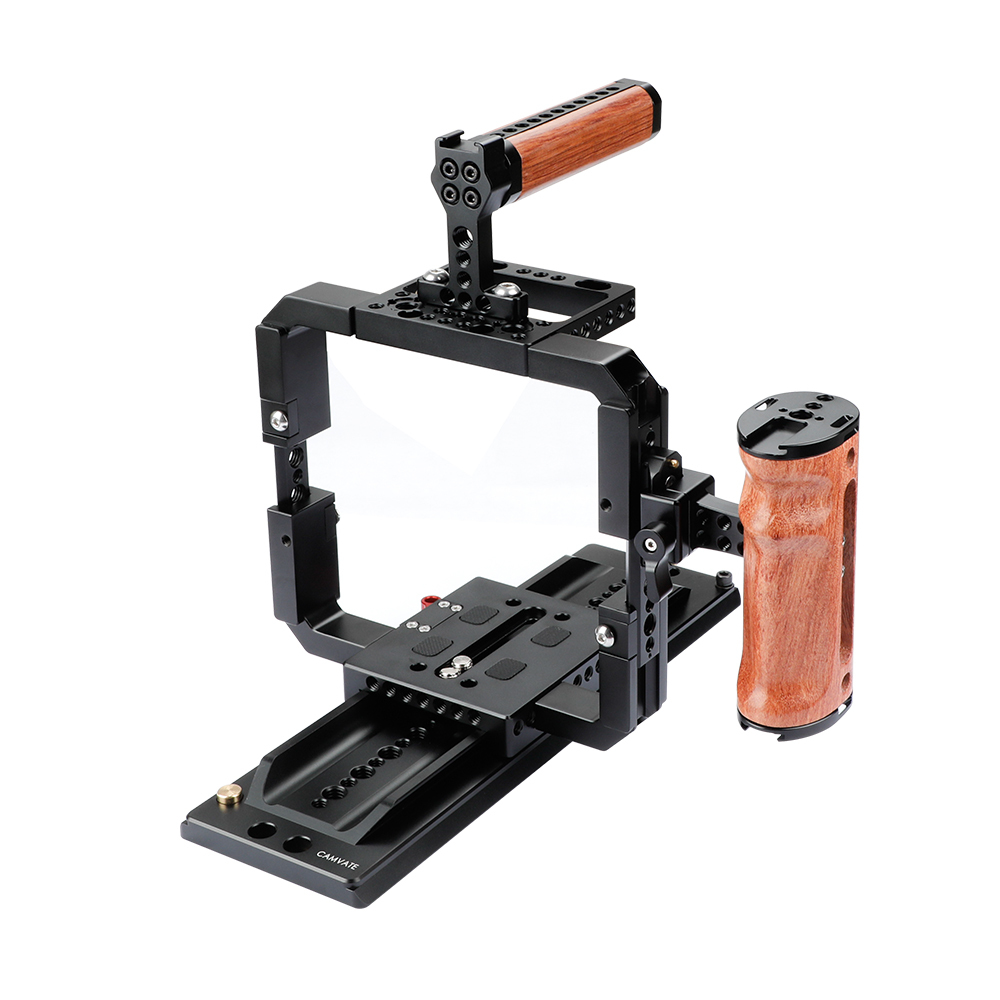 CAMVATE Quick Release Cage Rig With Wooden Grips & 12 ARRI Dovetail Bridge Plate For RED DSMC2 Video Cameras