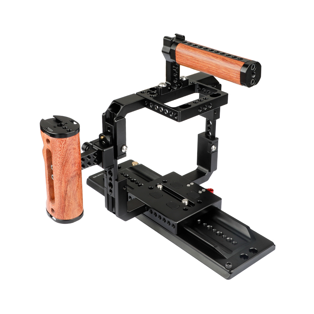 CAMVATE Quick Release Cage Rig With Wooden Grips & 12 ARRI Dovetail Bridge Plate For RED DSMC2 Video Cameras