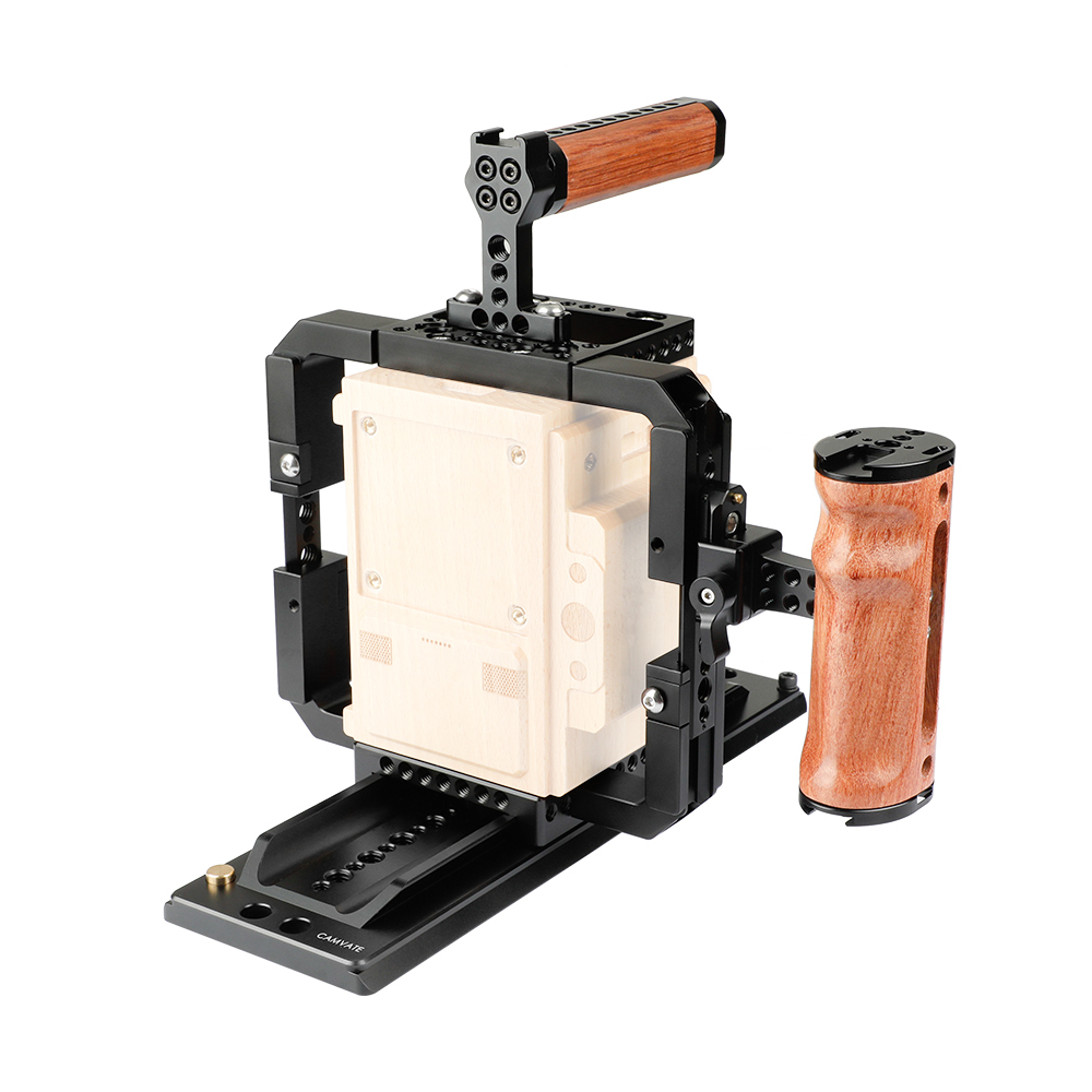 CAMVATE Quick Release Cage Rig With Wooden Grips & 12 ARRI Dovetail Bridge Plate For RED DSMC2 Video Cameras