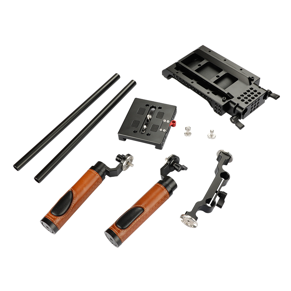 CAMVATE Handheld Dual ARRI Rosette Grip (Leather) Shoulder Rig For Sony VCT-U14 Tripod Adapter